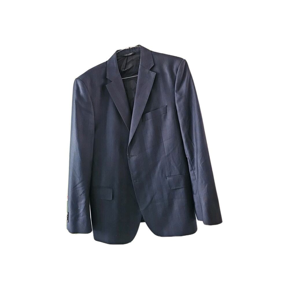 Mens Striped Sport Coat 46R US Size SARAR Dark Blue Wool Blazer Jacket